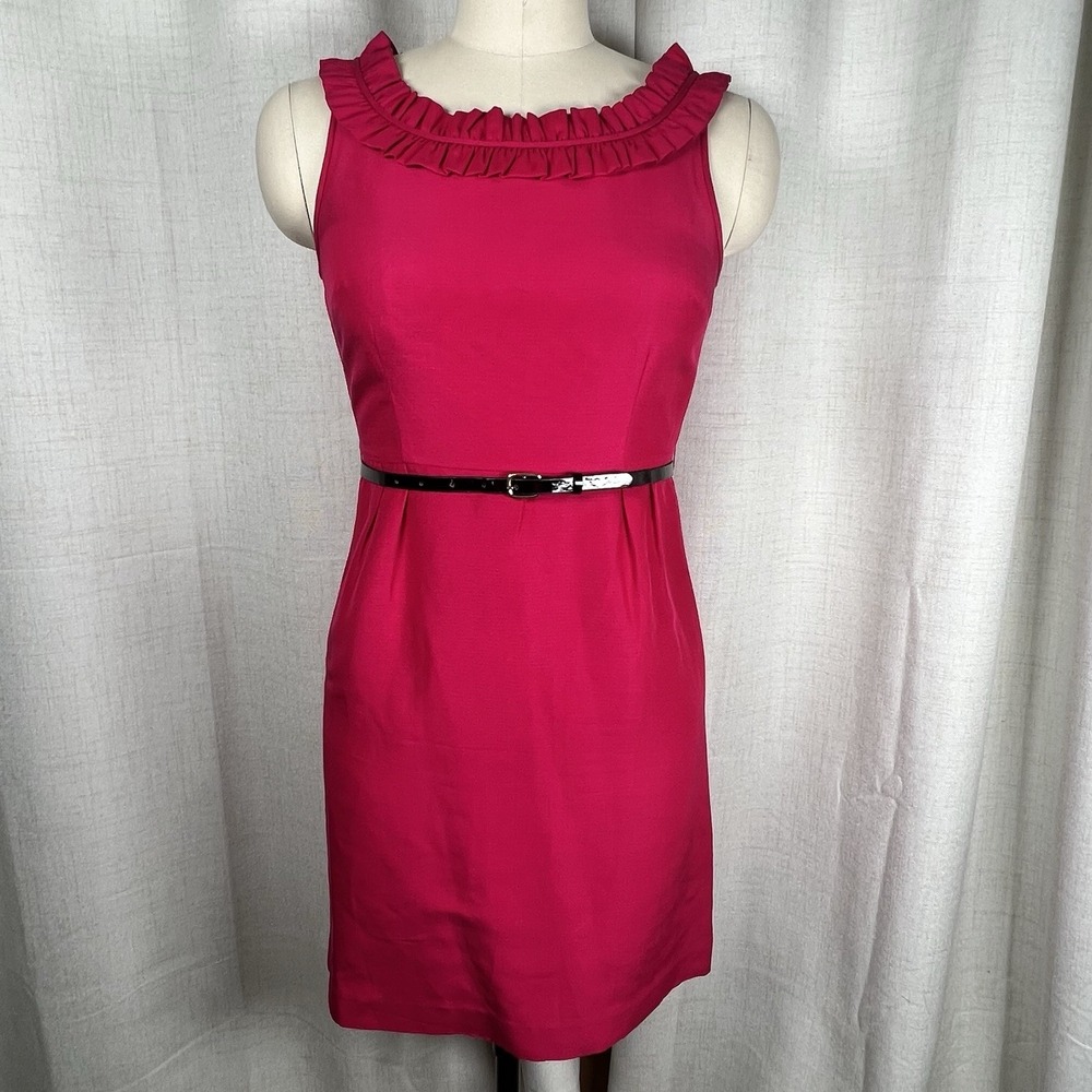 Kate Spade New York Sleeveless Shift Dress Magenta Pink Silk Cotton Sz‎ 2 Belted